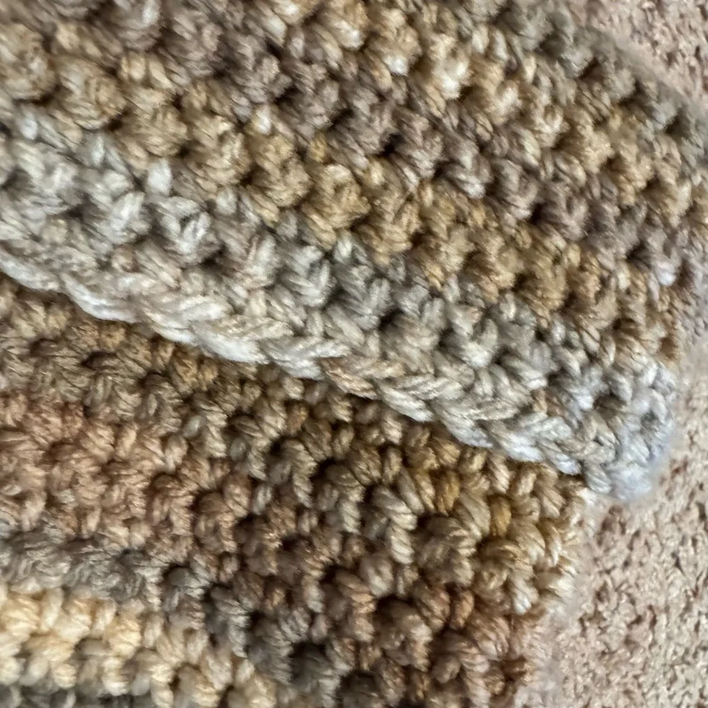 Vintage Hand Knit Crocheted Purse Mini Shoulder Strap Tote Bag Brown Tan Fall